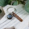 Bag Charm, Copper Stamped Ohm, Heart and Lotus Symbols with Agate Gemstone