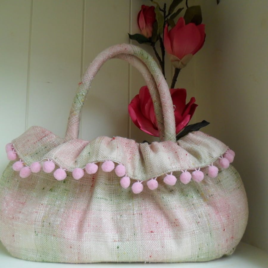    Pale pink and green handmade  handbag