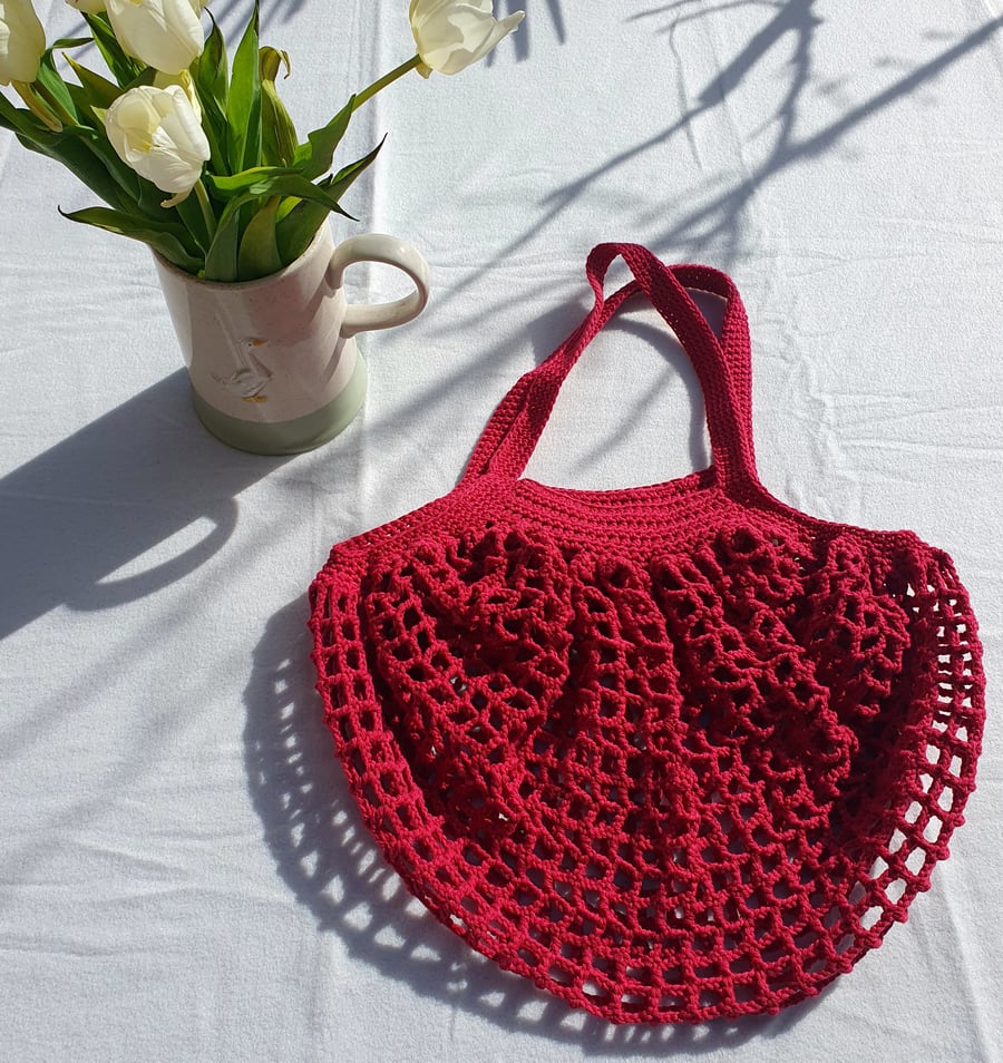 Red crocheted market bag