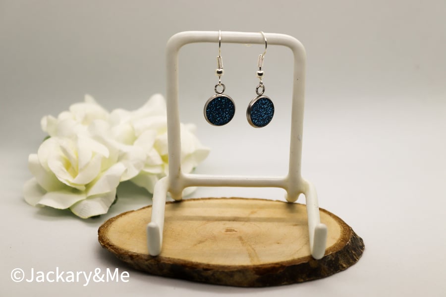 Glittery Blue Resin Earrings