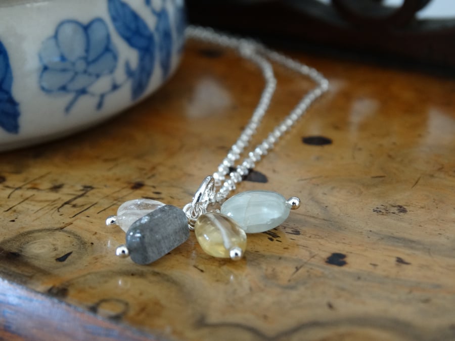 Semi-precious gemstone cluster charm pendant in coastal tones