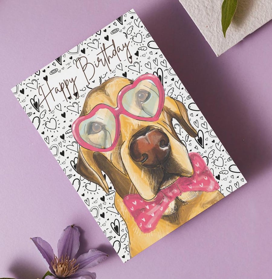 Labrador Birthday Card for Dog Lovers - Heart shaped happy birthday Card