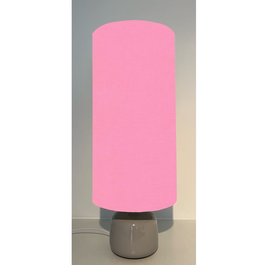 Light pink cotton drum extra tall cylindrical lampshade, with a white lining