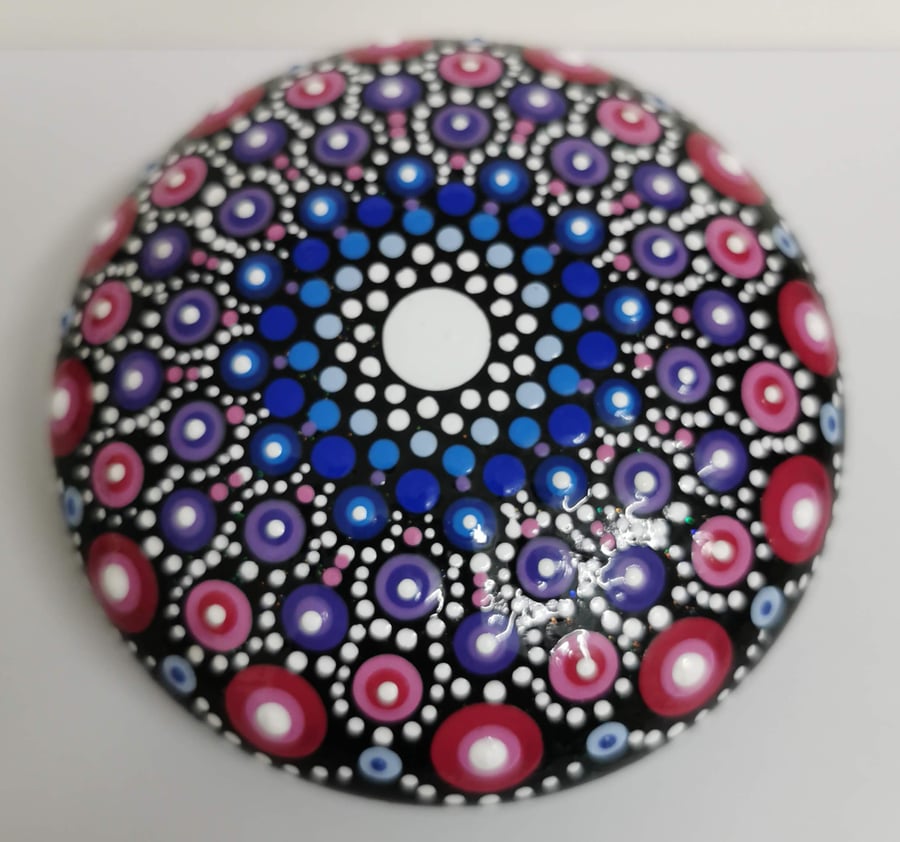 Hand painted pink and white mandala stone