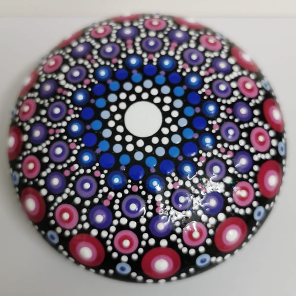 Hand painted pink and white mandala stone