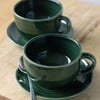 A set of two forest green cappuccino cups - hand thrown stoneware pottery