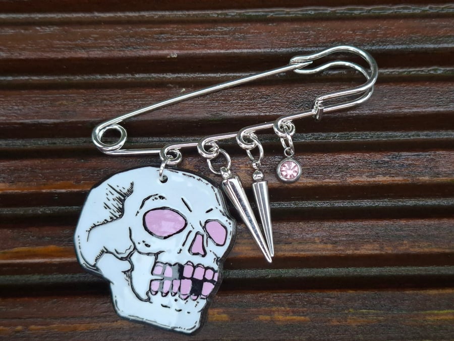 Safety Pin Brooch Badge silver charms alternative emo gothic punk skull spikes