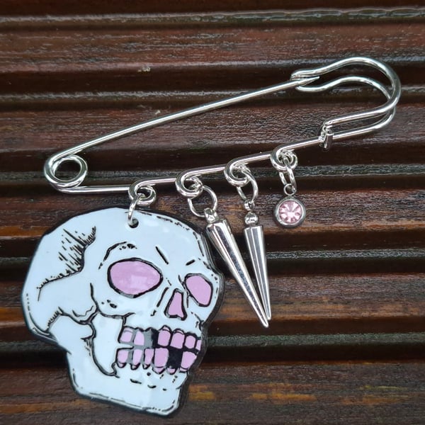 Safety Pin Brooch Badge silver charms alternative emo gothic punk skull spikes
