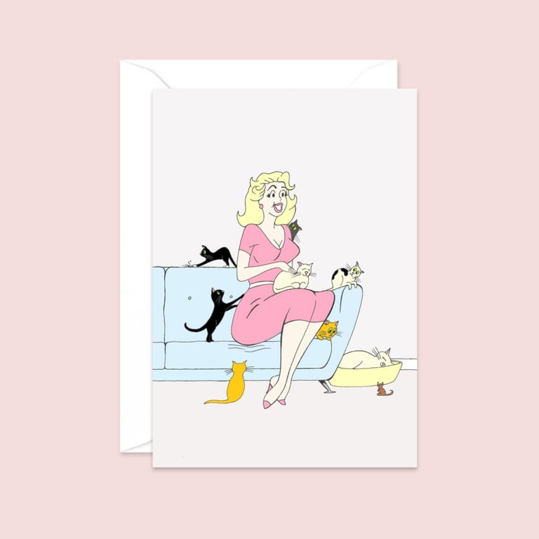Crazy Cat Lady Greeting Card: Hand Drawn Vintage Style Illustration (106)