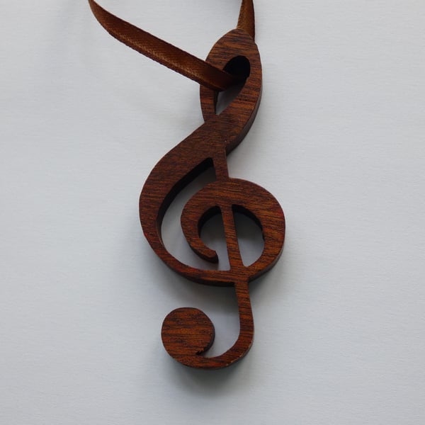 Unique Wooden Sapele Treble Clef Christmas Tree Decoration