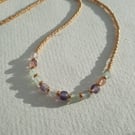 Fluorite and glass beaded necklace, 16.5 to 17.5 inches