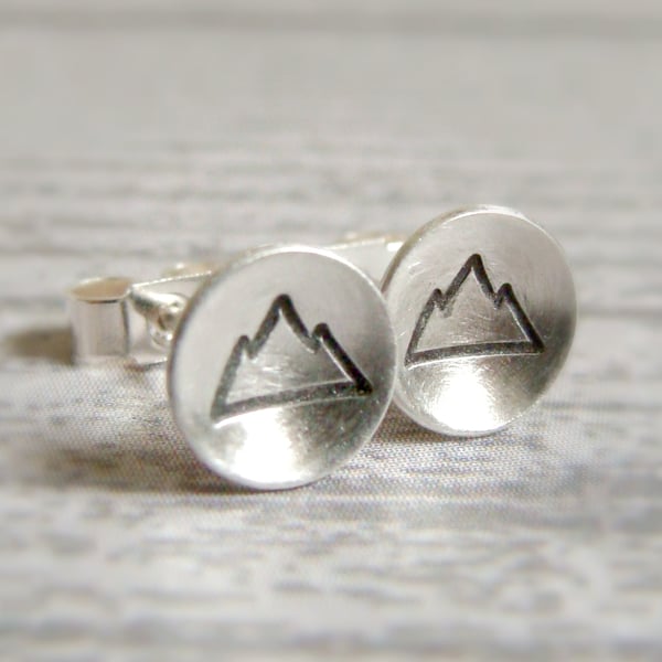 Sterling Silver Mountain Studs - Mountain Earrings - Wanderlust Tiny Studs