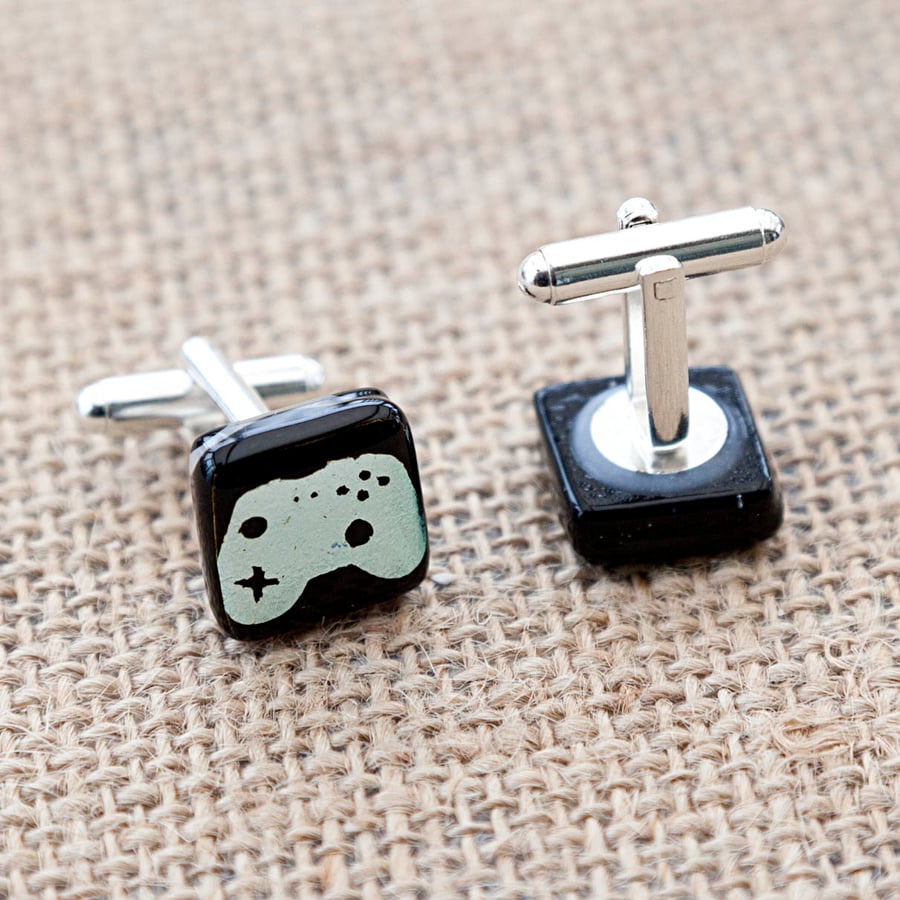 Games Controller Nerdy Geeky Dichroic Fused Glass Cufflinks