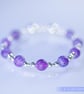 Bracelet with purple crackle glass and sterling silver beads stretchy handmade - Image 5