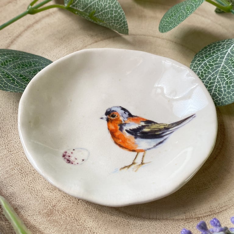 Chaffinch Handmade Ceramic Dish, Garden Bird Dish