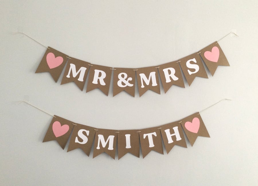 Mr & Mrs Wedding Bunting, Personalised wedding banner decoration