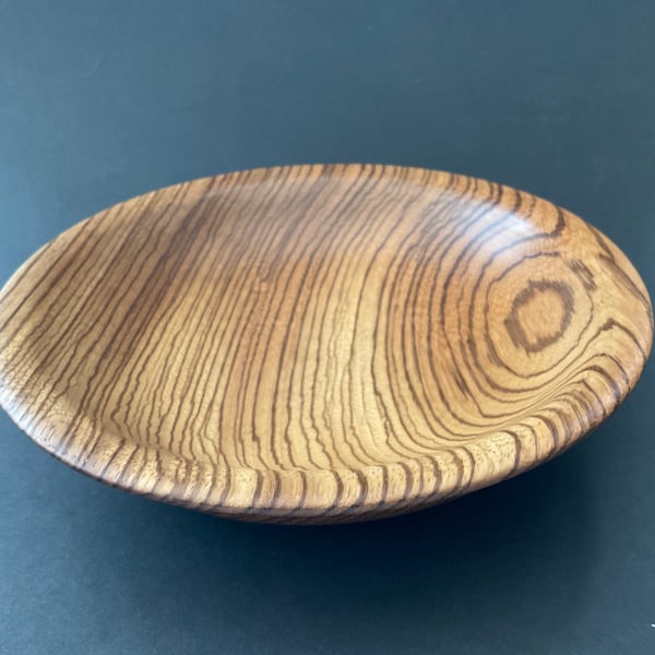 Zebrano hard wood shallow bowl