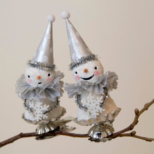 Cute vintage style folk art happy clown snowman clip on Christmas ornament