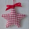 RED AND WHITE CHECK STAR CHRISTMAS DECORATION