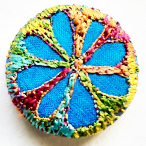 Buttons 1 inch button Hand Dyed Silks and Cottons Free Machine Embroidery Button