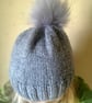 Hand Knitted Hat 16 - Medium in Grey yarn with silver thread - Image 7