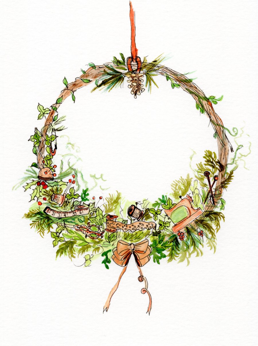 Seamstress’s Christmas Wreath Card – Peach & Green Festive Crafter's  Wreath