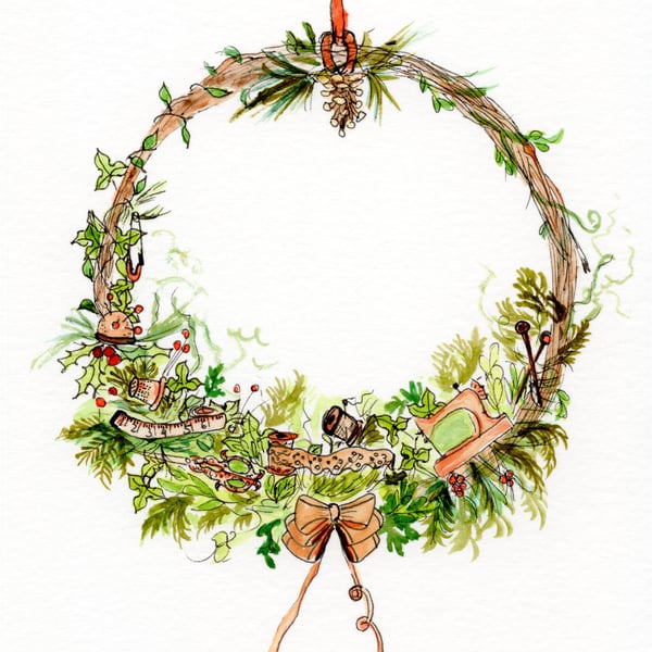 Seamstress’s Christmas Wreath Card – Peach & Green Festive Crafter's  Wreath