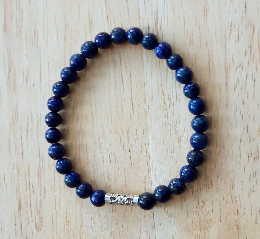 Lapis Lazuli Bracelet, 6mm Gemstones, Central Filigree