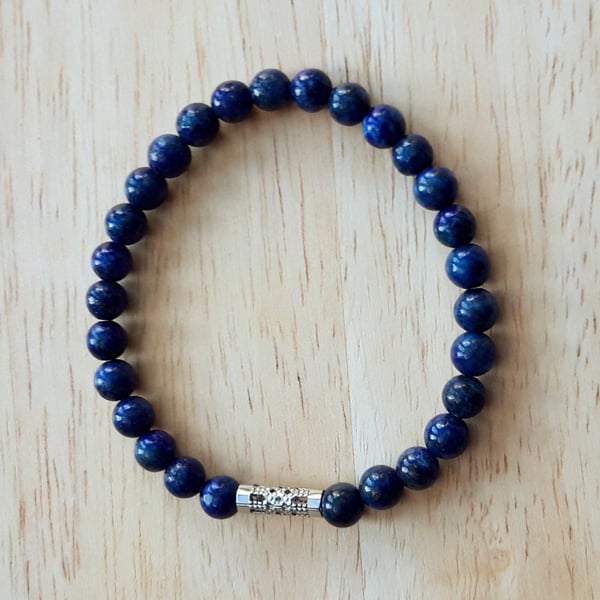 Lapis Lazuli Bracelet, 6mm Gemstones, Central Filigree