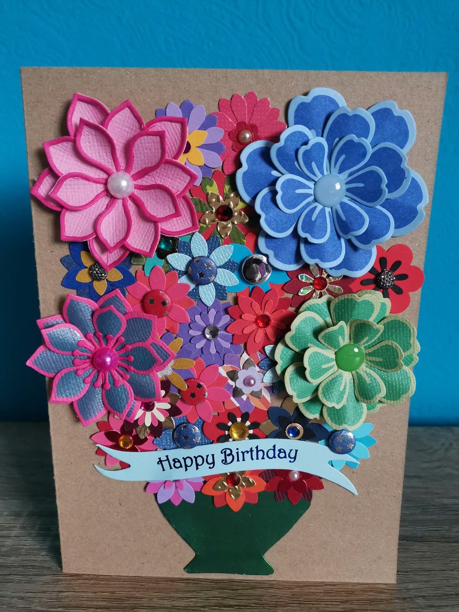 Flower birthday card  - Handmade special keepsake luxury  - boxed