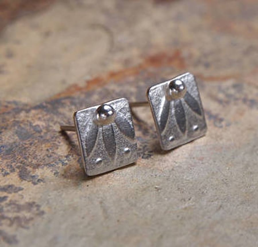 Studs, square Argentium silver stud earrings