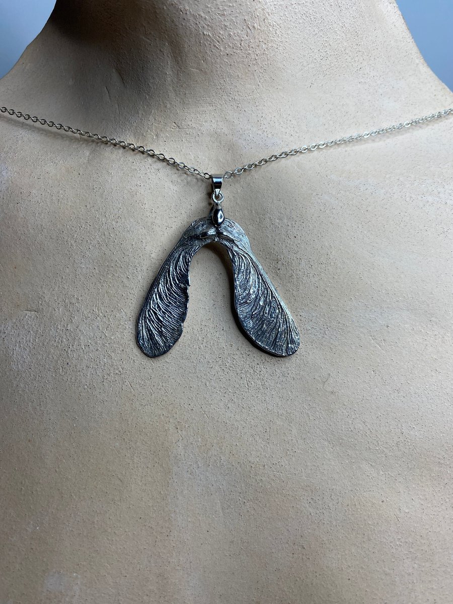 Sycamore seed pendant, real seed, pure silver electroform, 821
