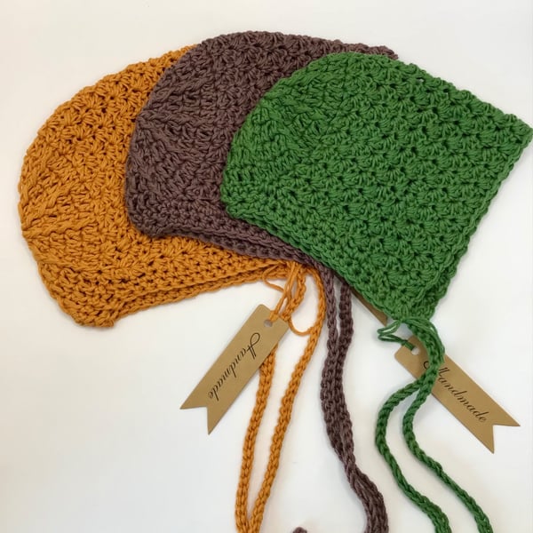 Traditional Style Baby Bonnets 100% Soft Egyptian Cotton Newborn Set of Three