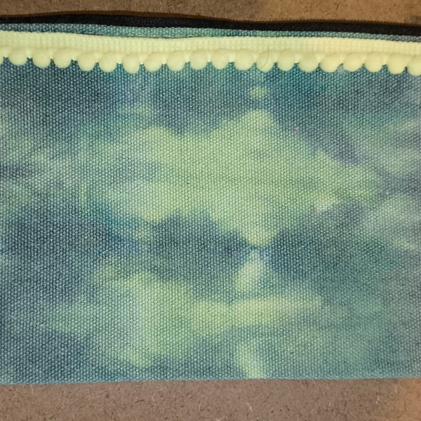 Small blue green and yellow zipper pouch 