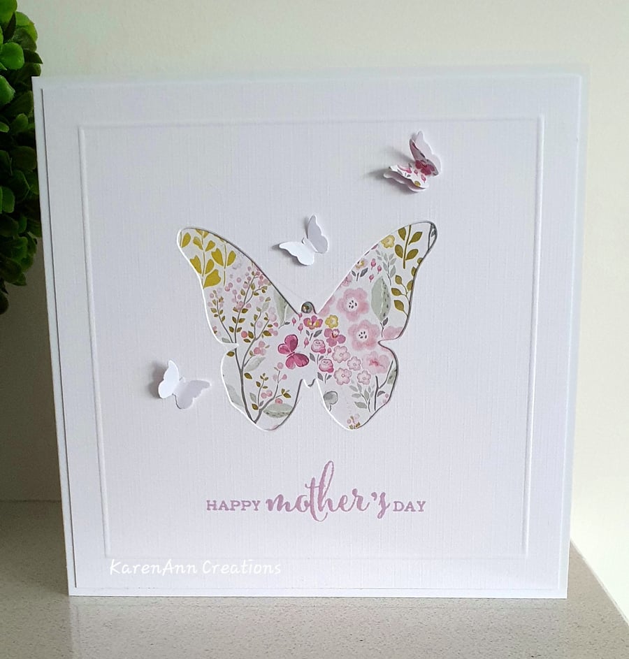 Butterfly floral Mother's day card in soft pastel colours 