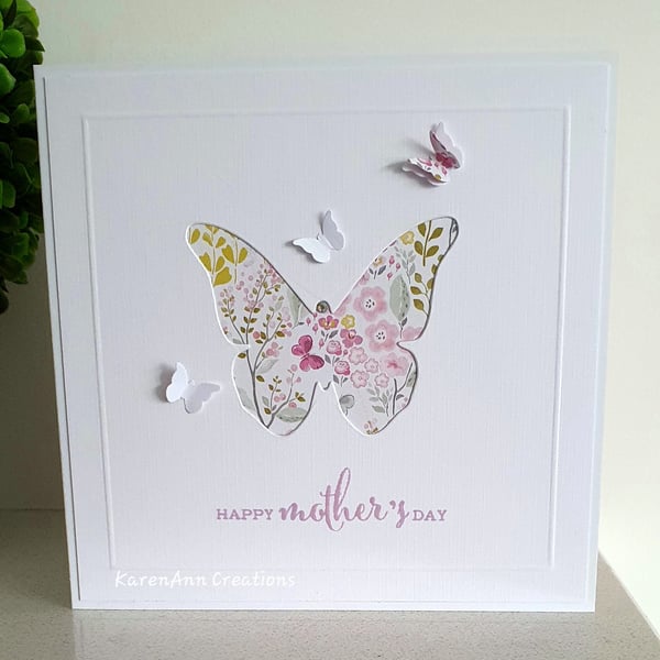 Butterfly floral Mother's day card in soft pastel colours 