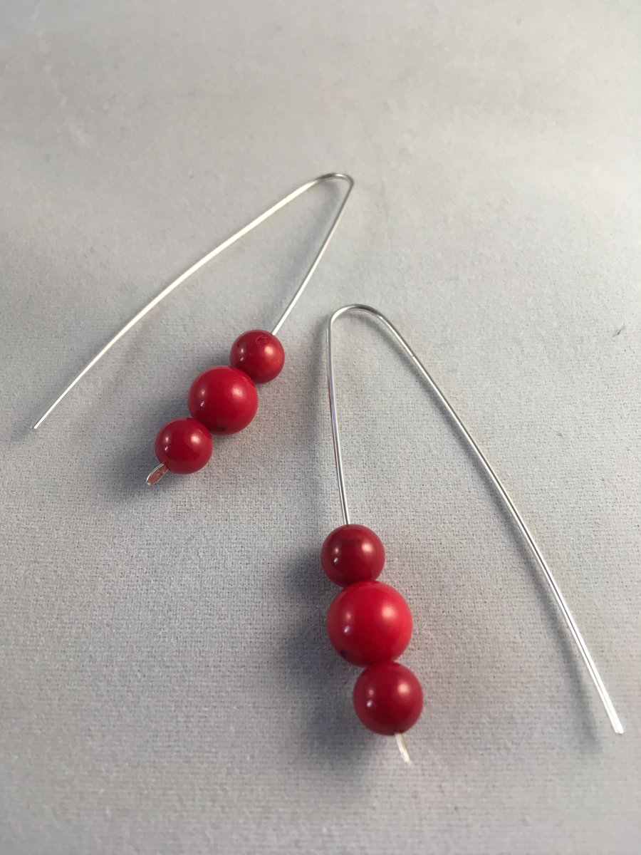 Red coral dangle earrings