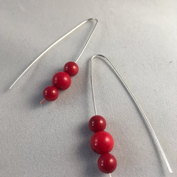Red coral dangle earrings