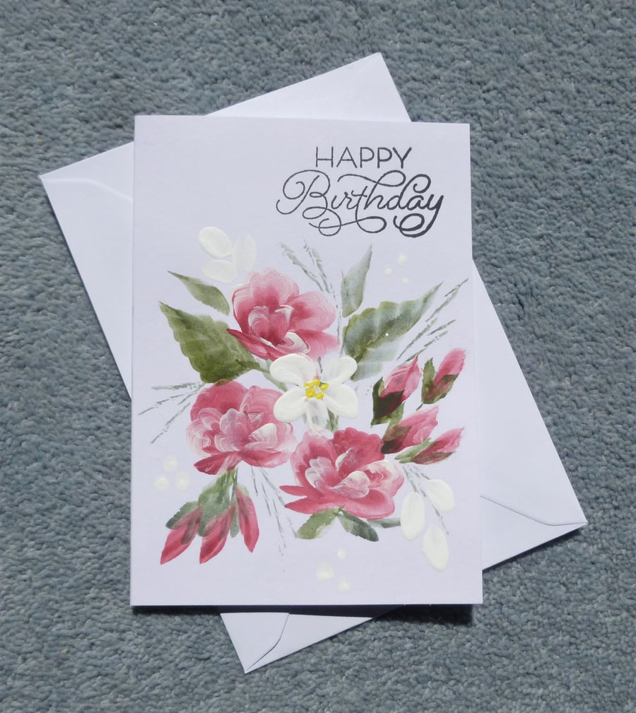 original hand painted floral birthday card ( re... - Folksy