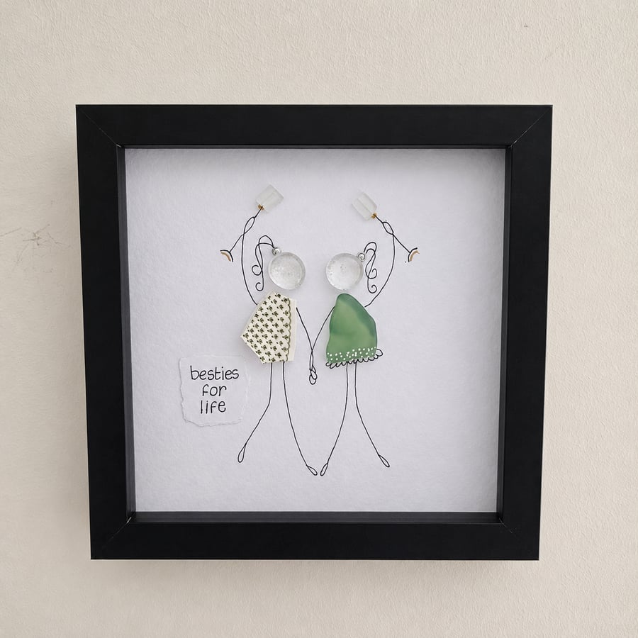 Best Friends Sea Glass Gift - Besties For Life Shadow Box - Handmade Friendship 