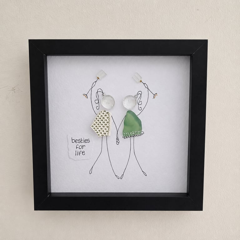Best Friends Sea Glass Gift - Besties For Life Shadow Box - Handmade Friendship 