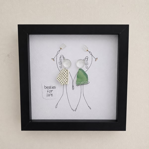 Best Friends Sea Glass Gift - Besties For Life Shadow Box - Handmade Friendship 