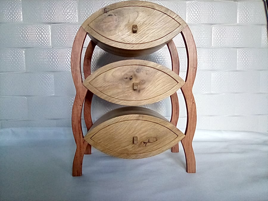 Three drawer oak and rose trinket box