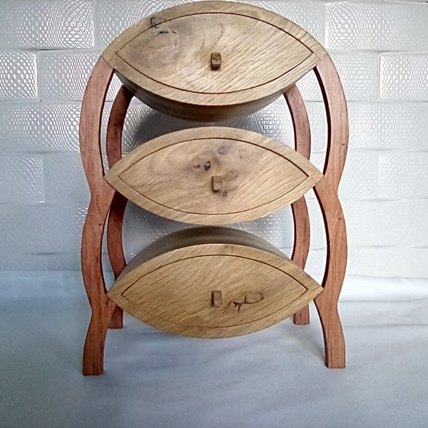 Three drawer oak and rose trinket box