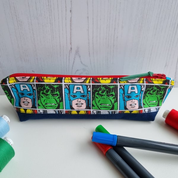 Pencil case, zipped pouch, super heroes, notions case, make-up bag