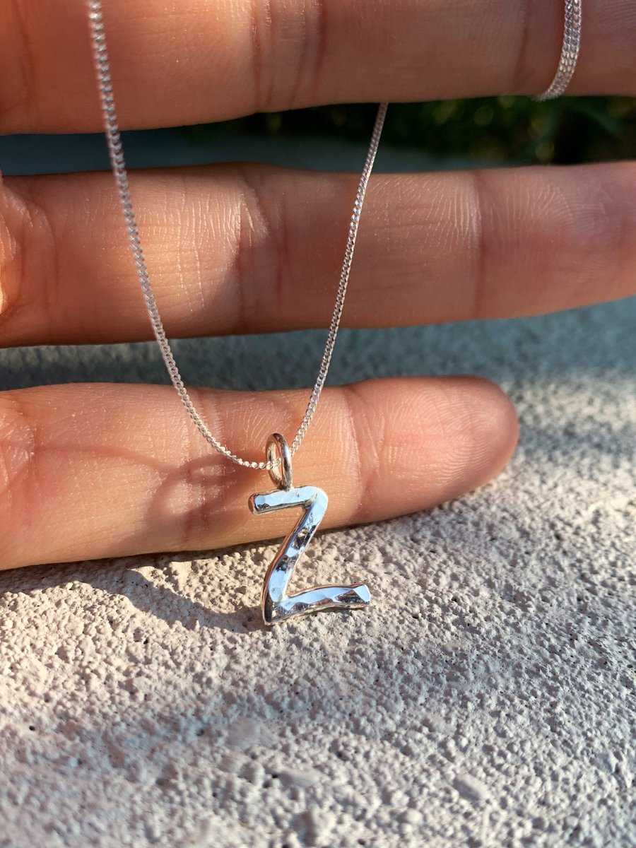 Silver Letter Z Necklace Handmade Small Sterling Silver Initial Charm  Hammer