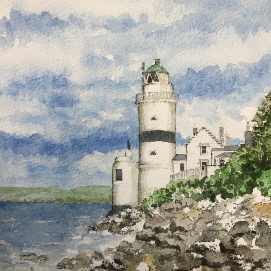 Cloch lighthouse, Scotland original watercolour painting 