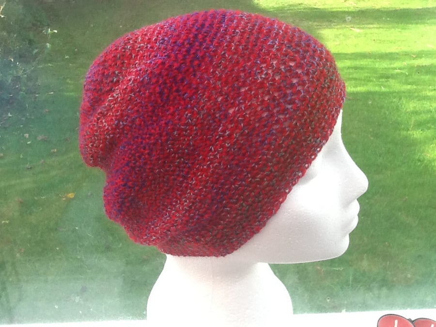 Cranberry Rainbow!  Crocheted Slouchy, or soft Beret hat!