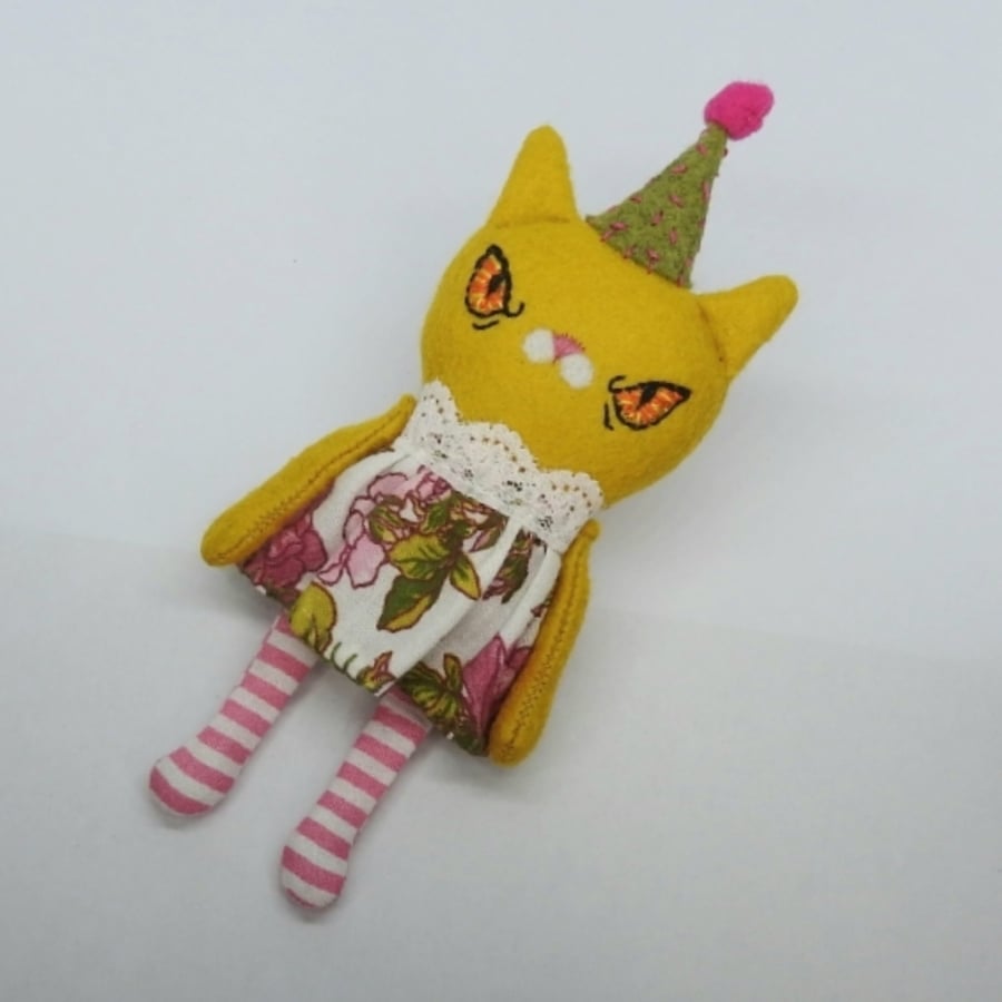 Handmade Miniature Cat Doll Yellow