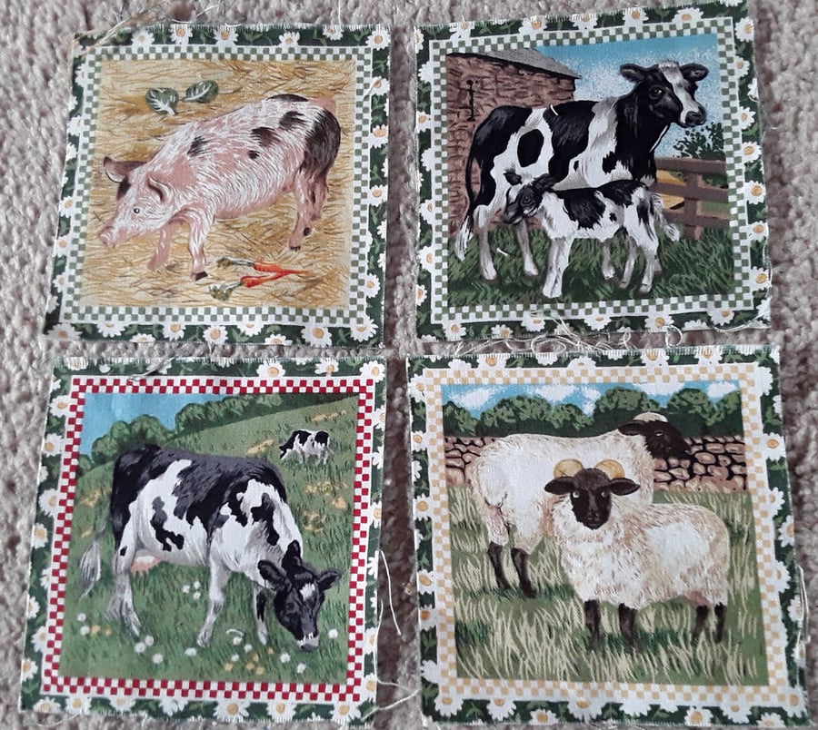 Set of 4 Farm yard animals. 100% cotton fabric